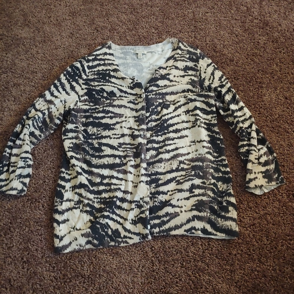 Talbots cream & black button down cardigan